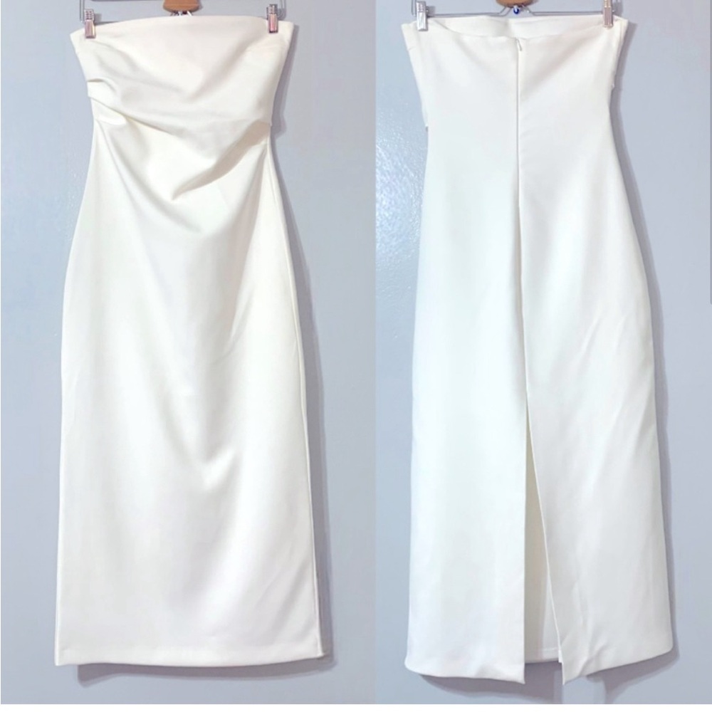 Elegant White tube top medi dress